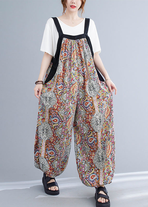 Green Oversized Print Pockets Spandex Jumpsuit Summer