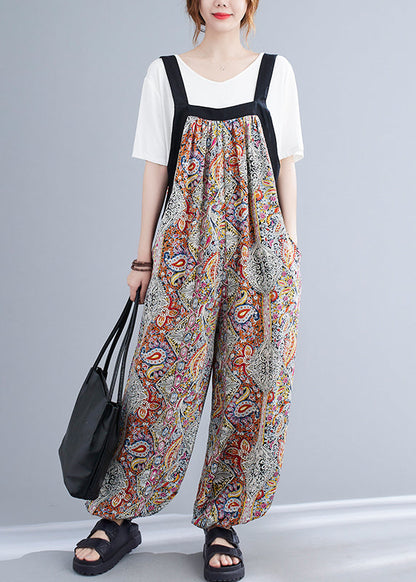 Green Oversized Print Pockets Spandex Jumpsuit Summer