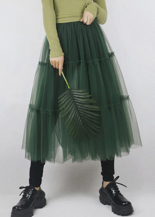 Green Patchwork Tulle a Line Skirts Spring