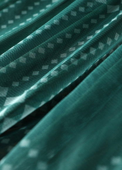 Green Print High Waist Tulle a Line Skirts Spring