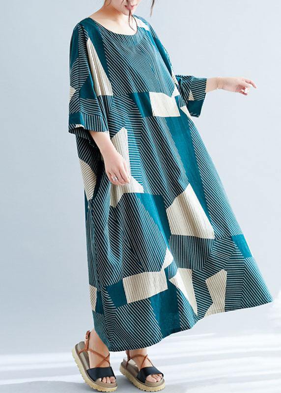 Green Striped O-neck Loose Summer Bat Wing Sleeve Summer Dress