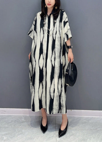 Grey Peter Pan Collar Print Patchwork Cotton Shirts Dress Summer