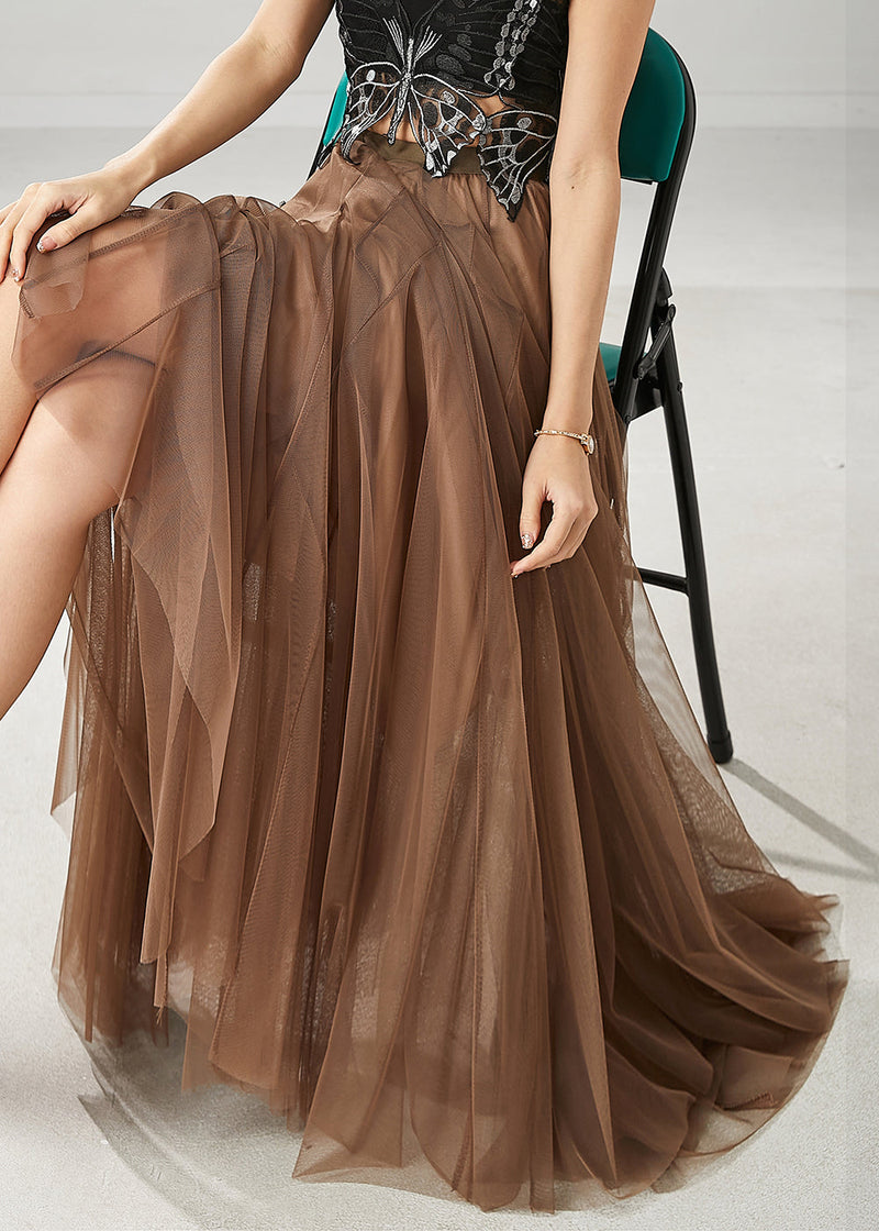 Khaki Exra Large Hem Nail Bead Tulle Skirts Spring
