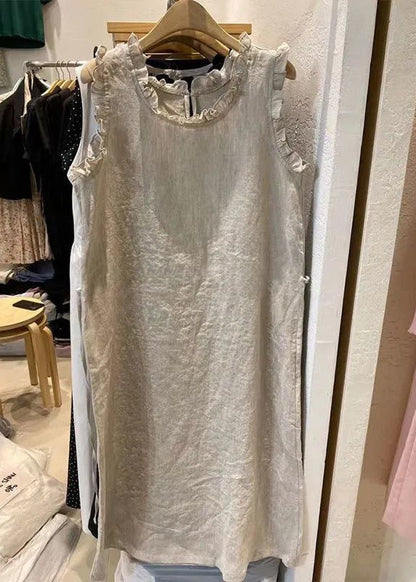 Loose Beige Ruffled Cotton Dresses Summer