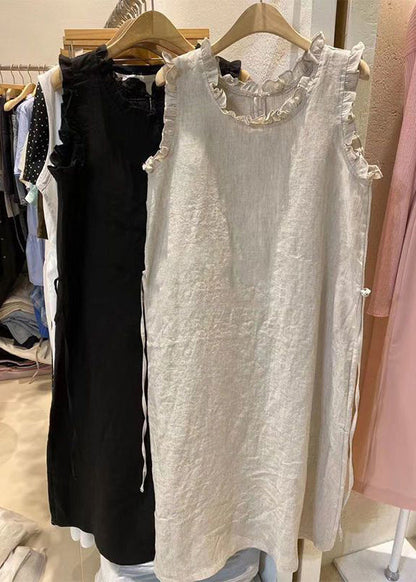 Loose Beige Ruffled Cotton Dresses Summer