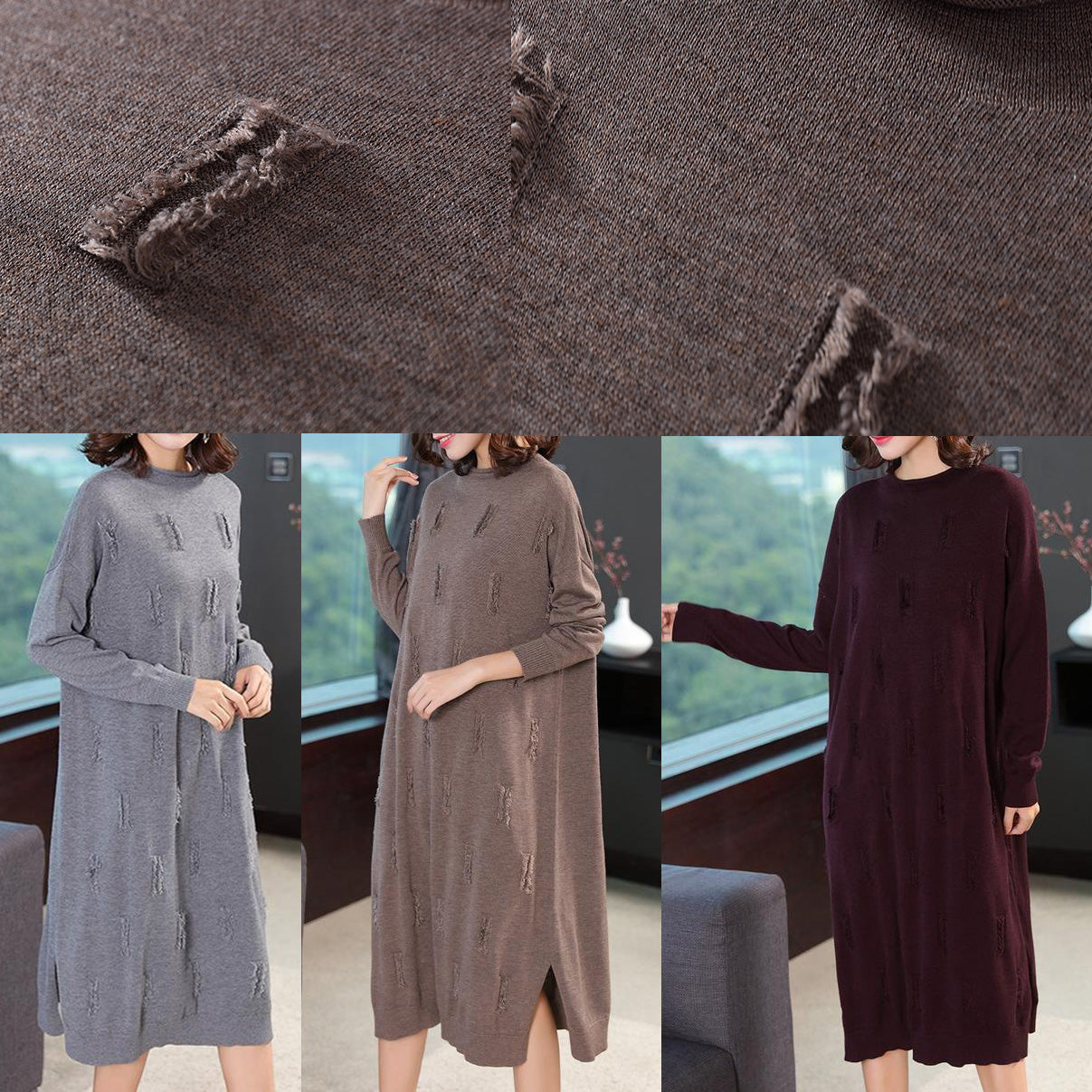 Loose Pure Color Knitted Dresses Clothes