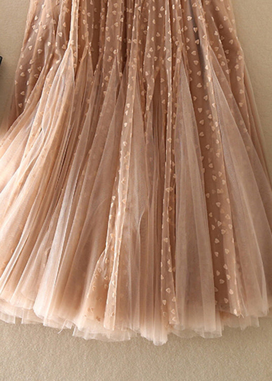 Meat Pink Zip Up Patchwork Tulle Skirt Spring