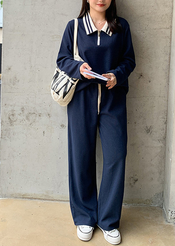 Navy Oversized Spandex Straight Pants Fall