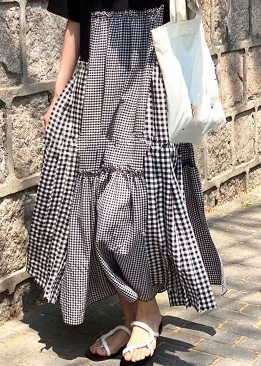 O-neck Asymmetrical Plaid Mosaic Dress