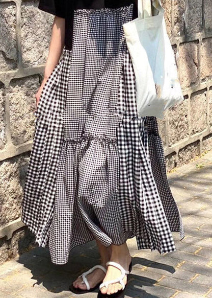 Black Print O-neck Asymmetrical Plaid Mosaic Dress