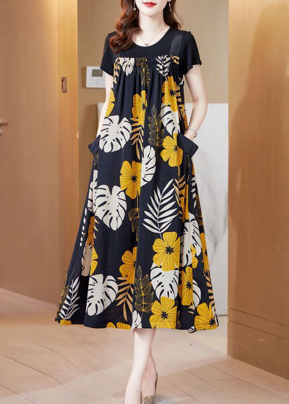 Oversized Print Silk a Line Strap Dresses Summer