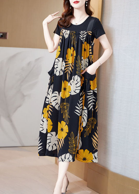 Oversized Print Silk a Line Strap Dresses Summer
