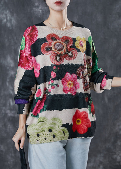 Oversized Print Zircon Knit Sweater Tops Winter
