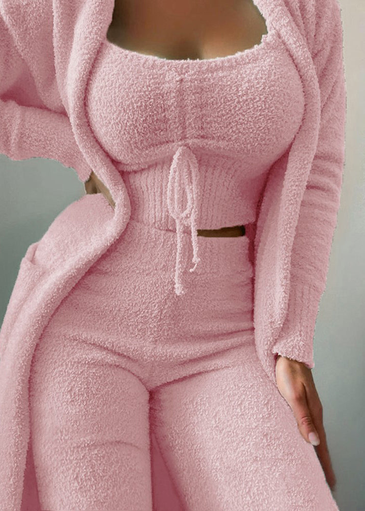 Pink Pockets Faux Fur 3 Piece Outfit Fall
