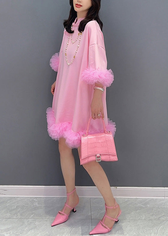 Pink Tulle Patchwork Mid Dresses Summer