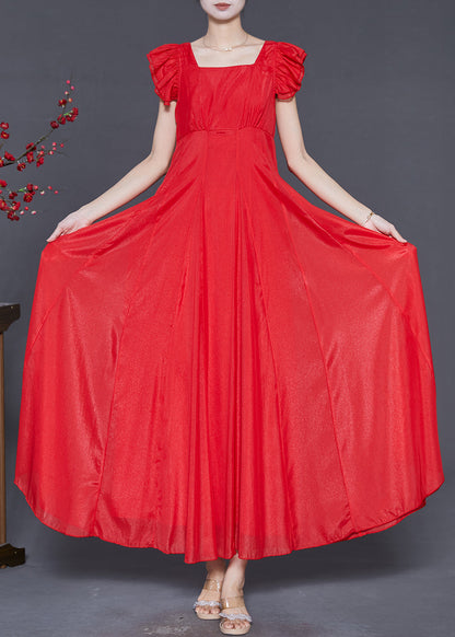 Red Exra Large Hem Chiffon Long Dress Butterfly Sleeve