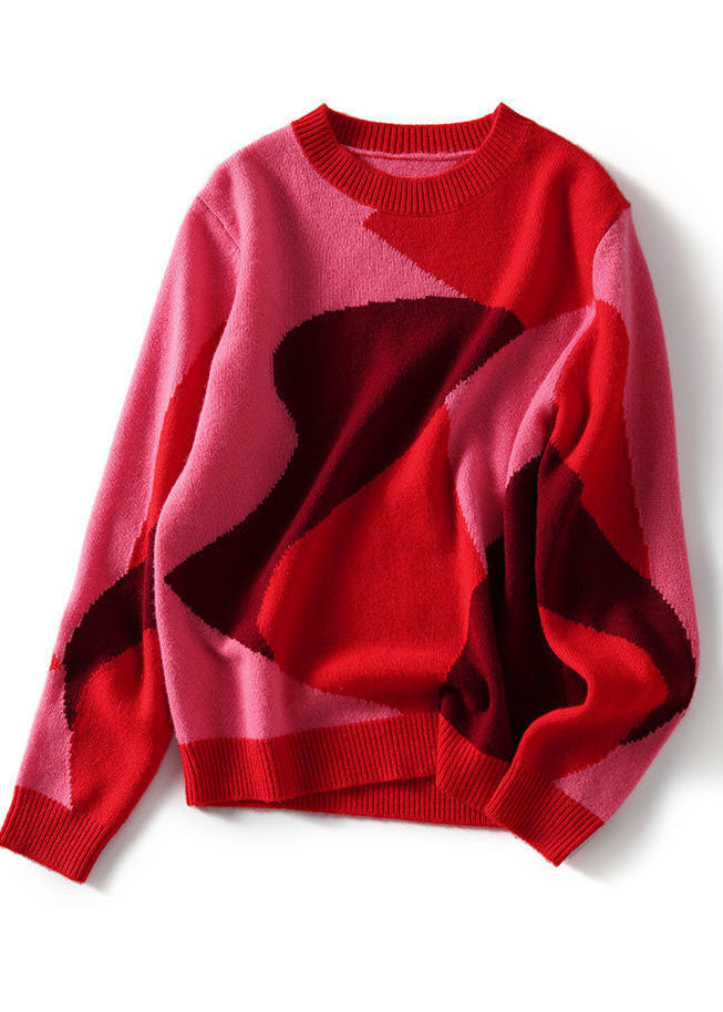 Red O-neck Knit Winter Sweaters