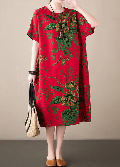 Red Print Chiffon Macxi Dress Short Sleeve