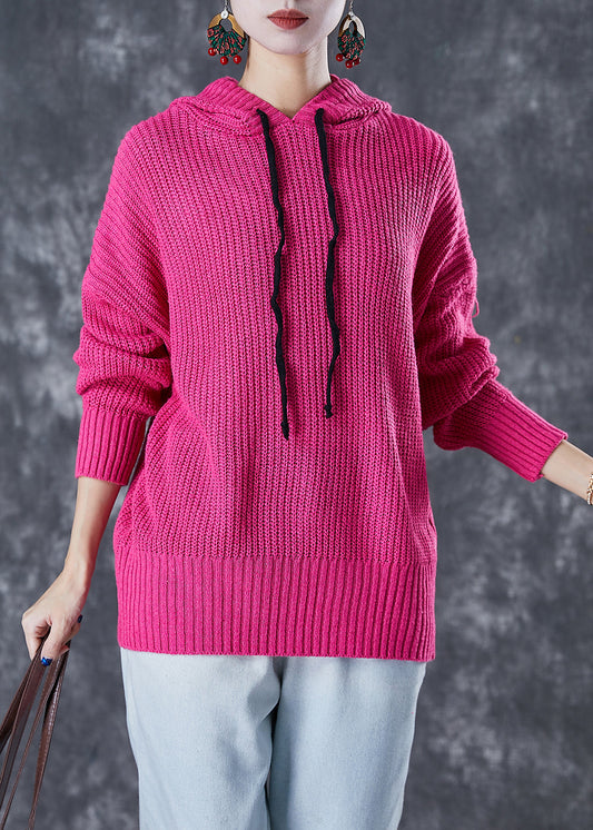 Rose Hooded Drawstring Knit Sweatshirts Tracksuits Fall