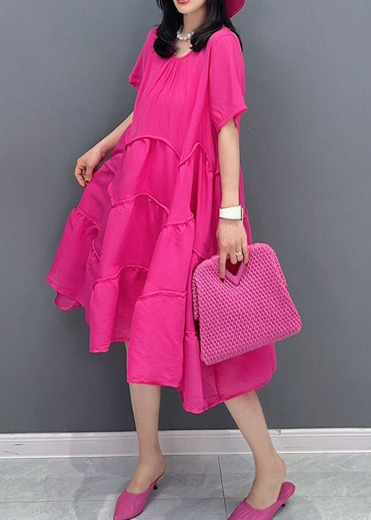 Rose O-neck Wrinkled Patchwork Cotton Two Pieces Set Dresses Summer