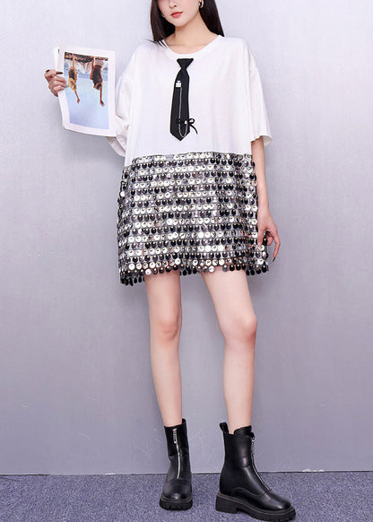 Sequins Patchwork Cotton Work Dress Summer
