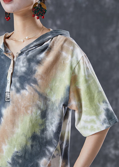 Tie Dye Patchwork Hooded Cotton Two Pieces Set Summer