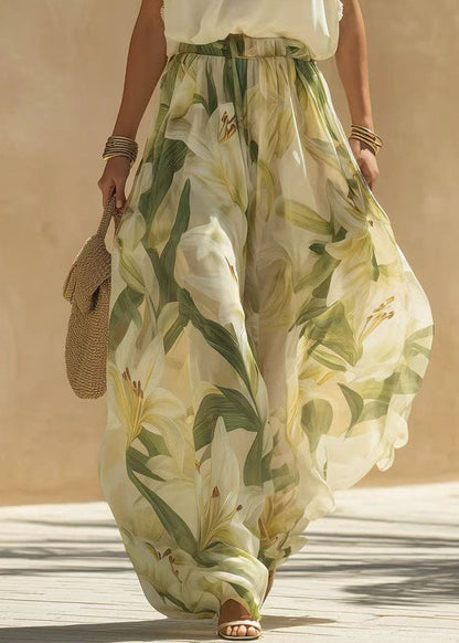 V Neck Ruffled Print Cotton Two Pieces Set Summer