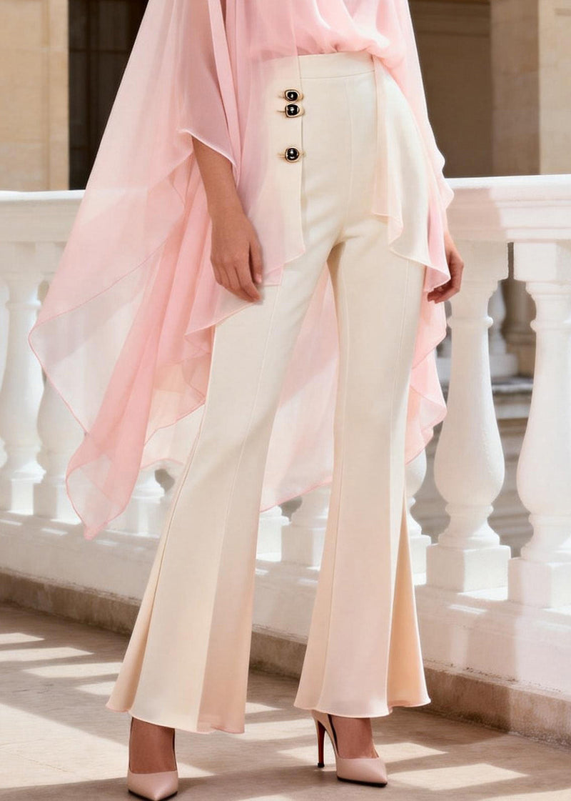 V Neck Top and Flared Trousers Silk Two Piece Suit Set Summer