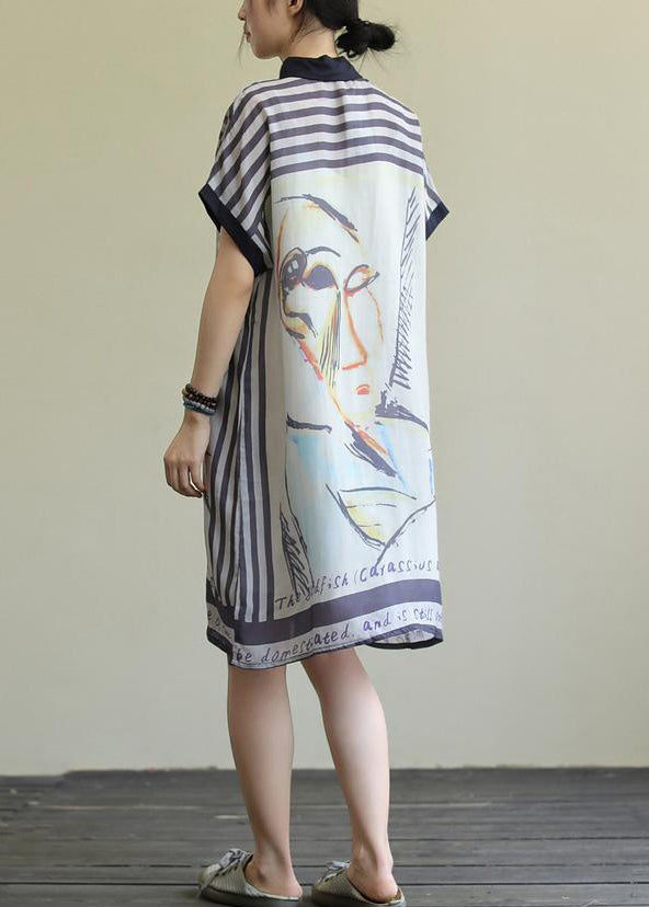 White Peter Pan Collar Print Cotton Shirt Dresses Summer