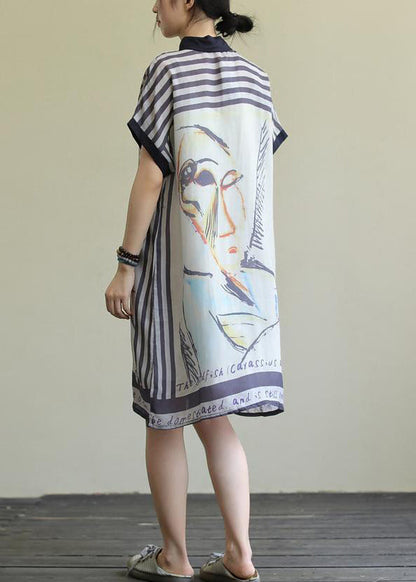 White Peter Pan Collar Print Cotton Shirt Dresses Summer