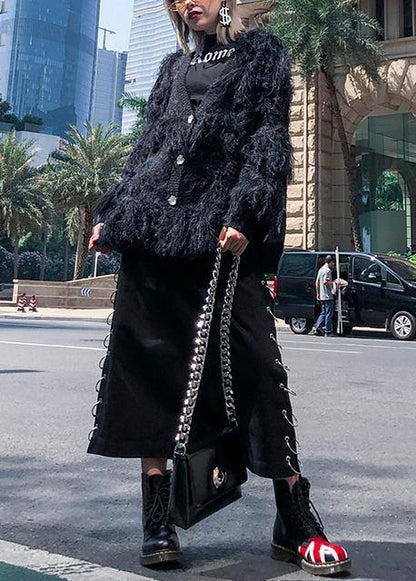 Black Sweaters V Neck Tassel Clothes for