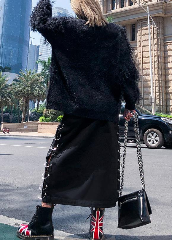 Black Sweaters V Neck Tassel Clothes for
