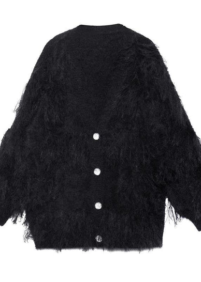 Black Sweaters V Neck Tassel Clothes for