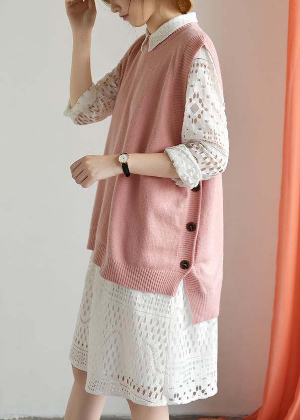 Nude Knitted Top Oversized O Neck Knit Tops Low High Design
