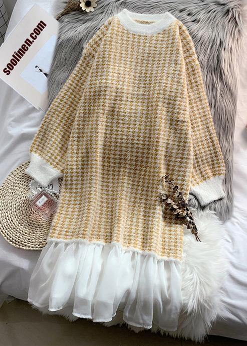 Patchwork Sweater Outfits Design Mujer O Neck Knit Dress