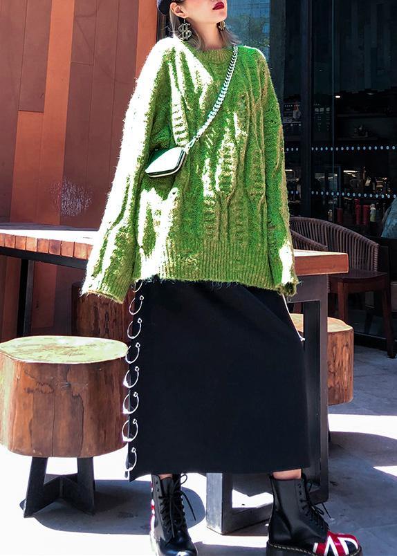 Winter Green Sweaters O Neck Patchwork Hole Knit Blouse