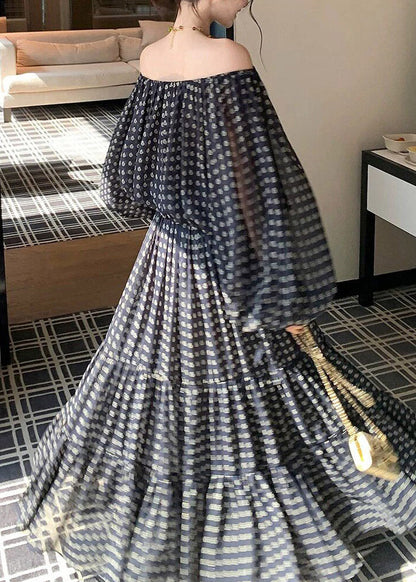 Fine Black Dot Print Top and Maxi Skirts Two Pieces Set Spring