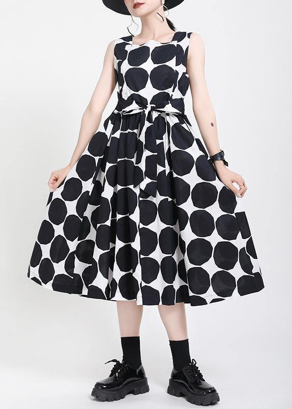 Fine Black Dot Tie Waist Summer Cotton Dress