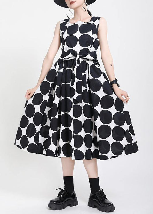 Fine Black Dot Tie Waist Summer Cotton Dress