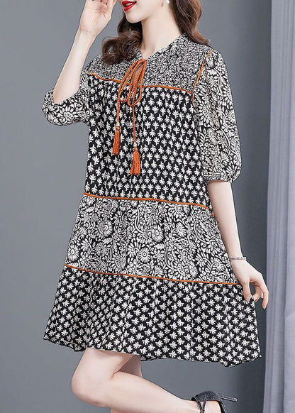Fine Black Oversized Patchwork Print Chiffon Vacation Dresses Summer