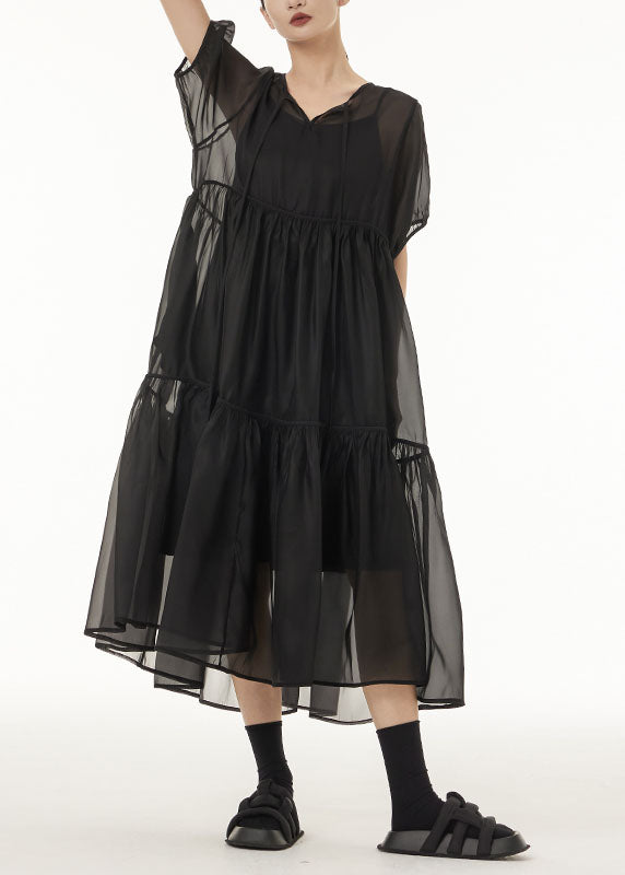 Fine Black Oversized Patchwork Tulle Holiday Dress Two-piece Set Summer