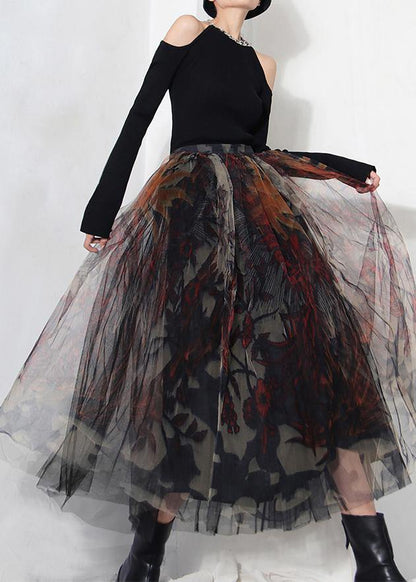 Fine Black Print Lace a Line Skirts Summer