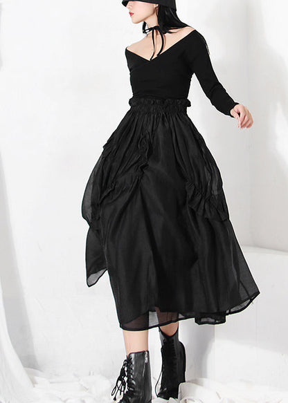 Fine Black Wrinkled Patchwork Skirt Spring