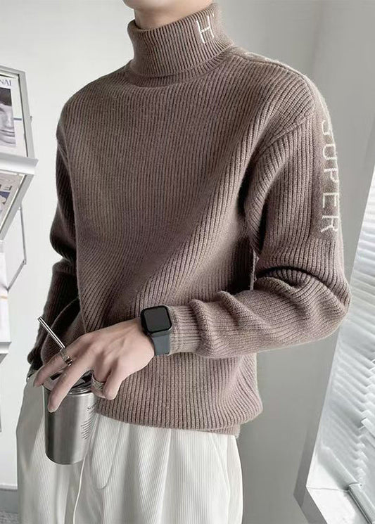 Fine Coffee Turtleneck Letter Thick Knit Sweater Winter