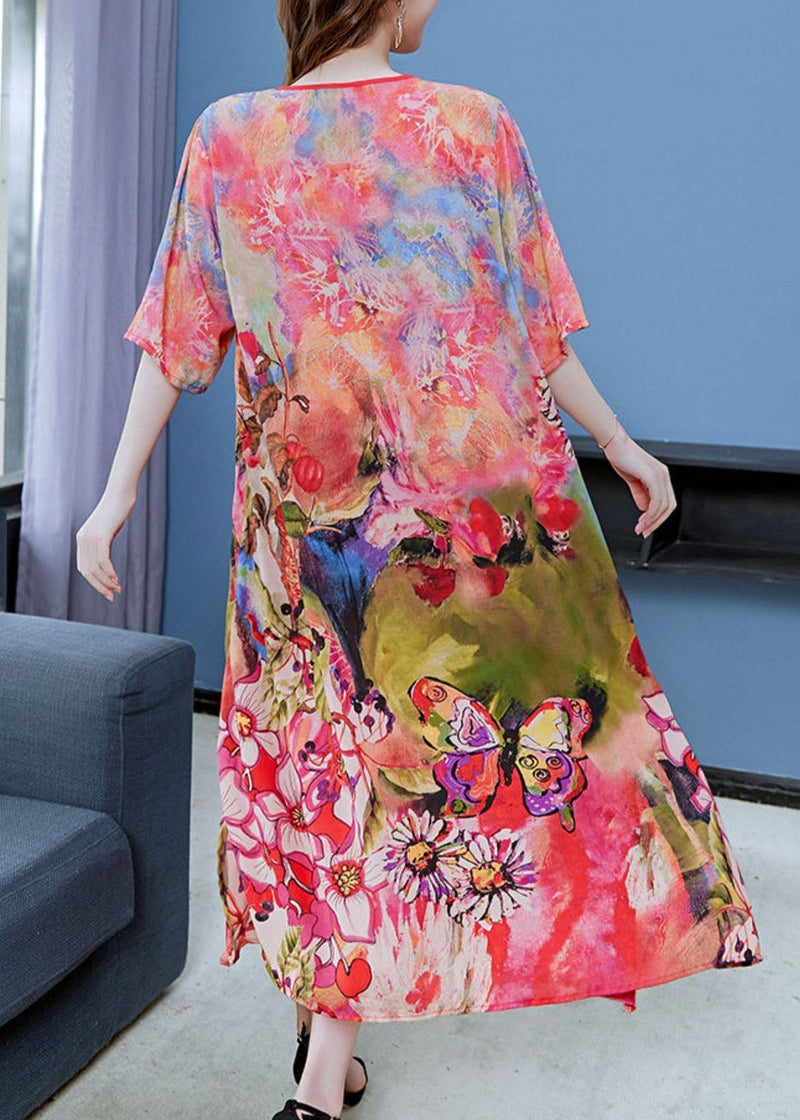 Fine O Neck Chinese Button Patchwork Chiffon Mid Dress Summer