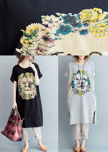 Fine Gray Side Open Letter O Neck Holiday Cotton Dress