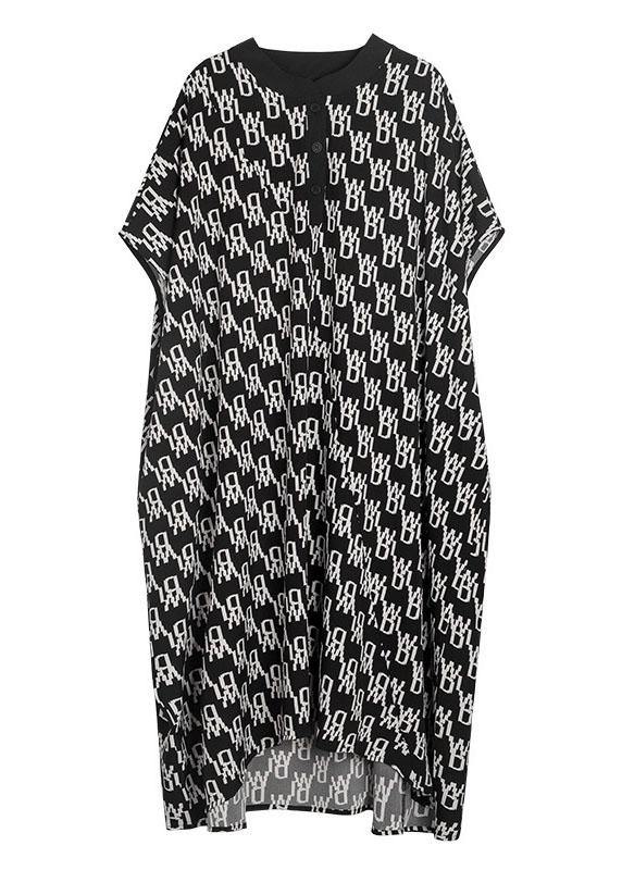 Fine Newspaper Print Low High Design Button Pockets Summer Maxi Dresses