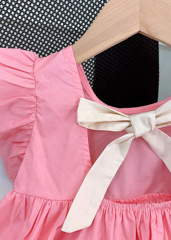 Fine Pink Ruffled Heart Patchwork Cotton Kids Dresses Summer