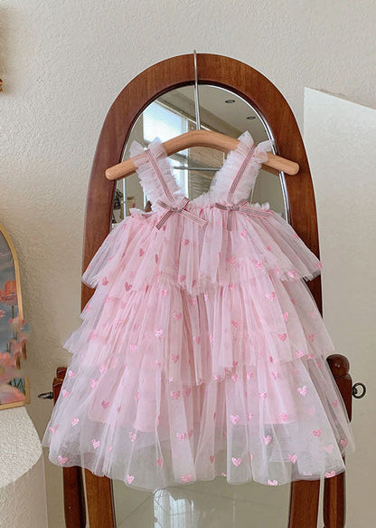Fine Pink Ruffled Layered Patchwork Tulle Baby Dresses Summer