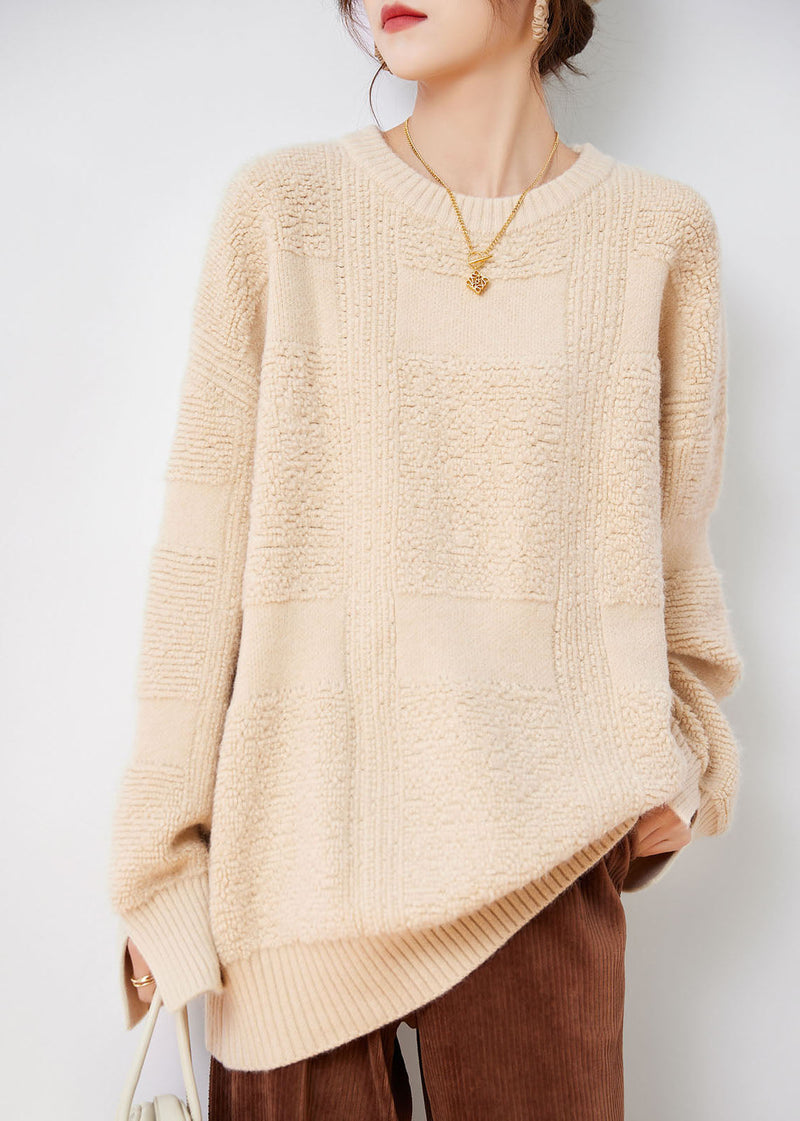 Fine Red O-neck Patchwork Thick Cotton Knit Sweaters Long Sleeve